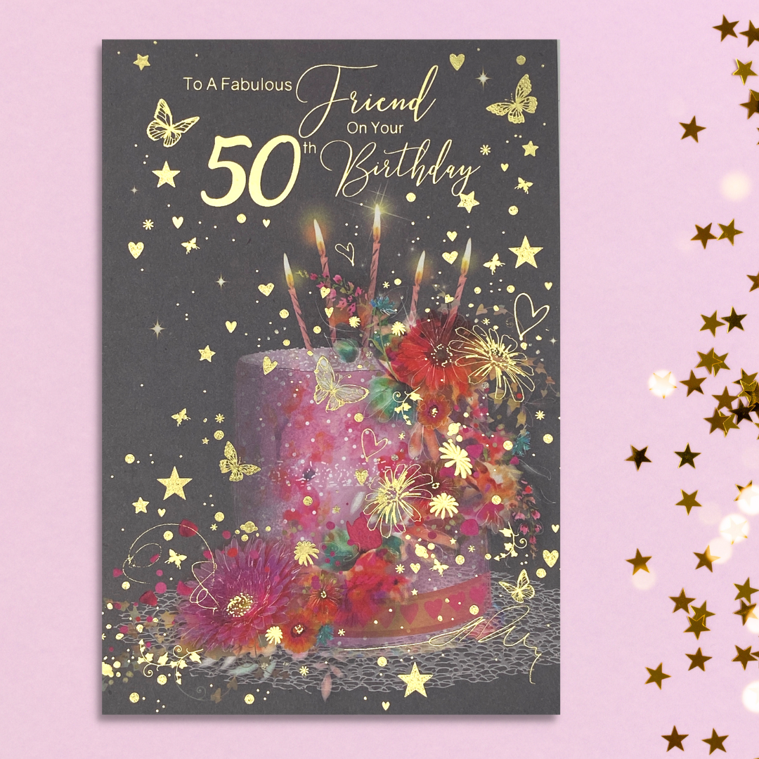 Friend 50th Birthday Card - Grace Cake & Butterflies – The Celebration ...