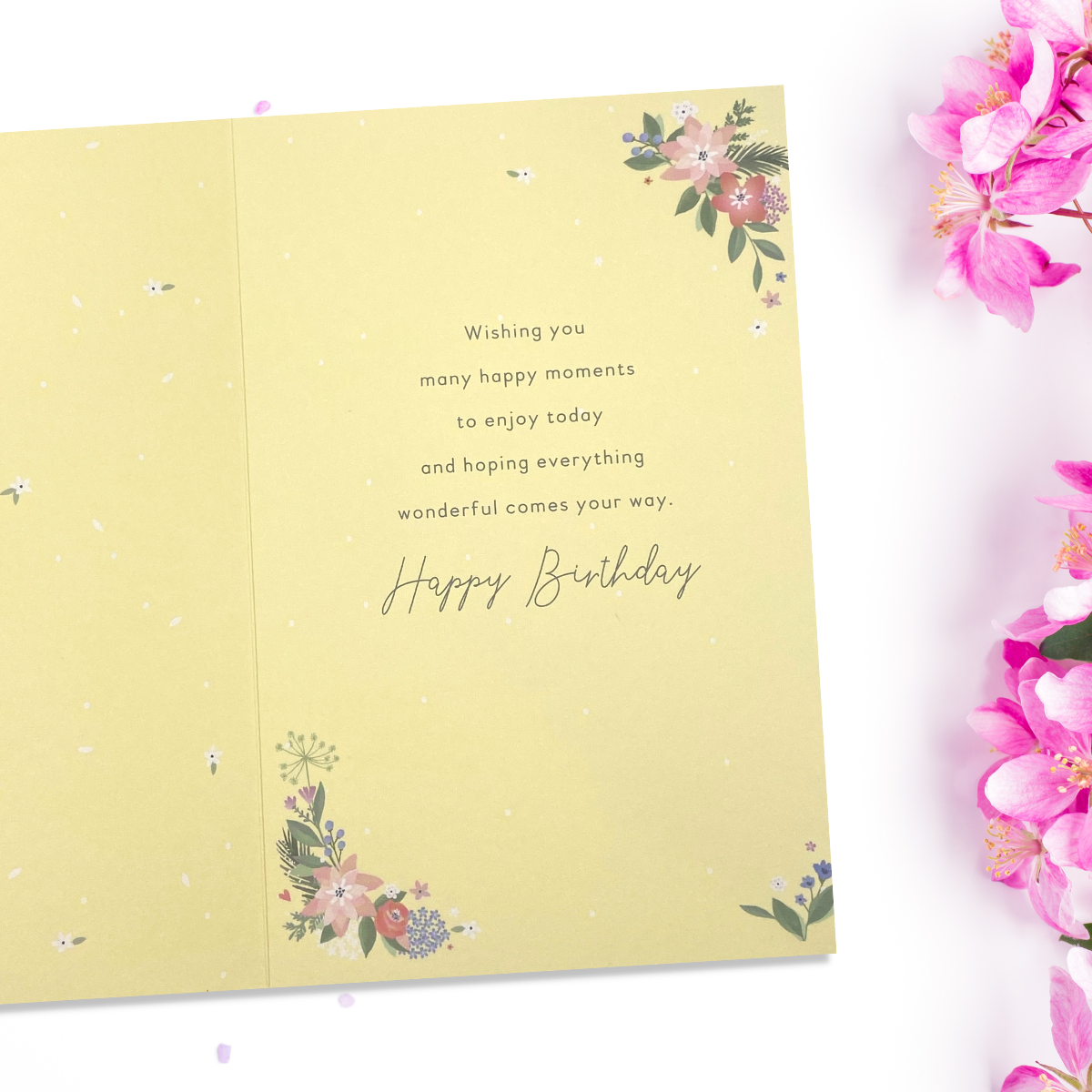 Inside image with full colour print and verse with floral border