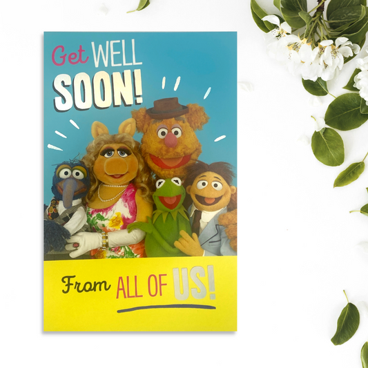 Front page of muppets get well card featuring the gang