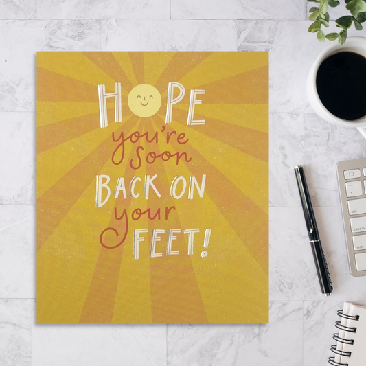 Bright yellow sun themed card with text