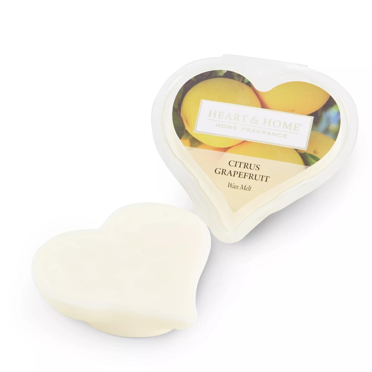 Heart shaped wax melt in plastic case with pretty lemon label