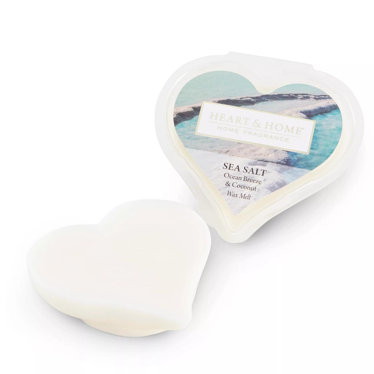 Heart shaped wax melt in plastic case with pretty coloured label