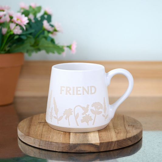 Cottage Garden Friend Mug Displayed On Wooden Board