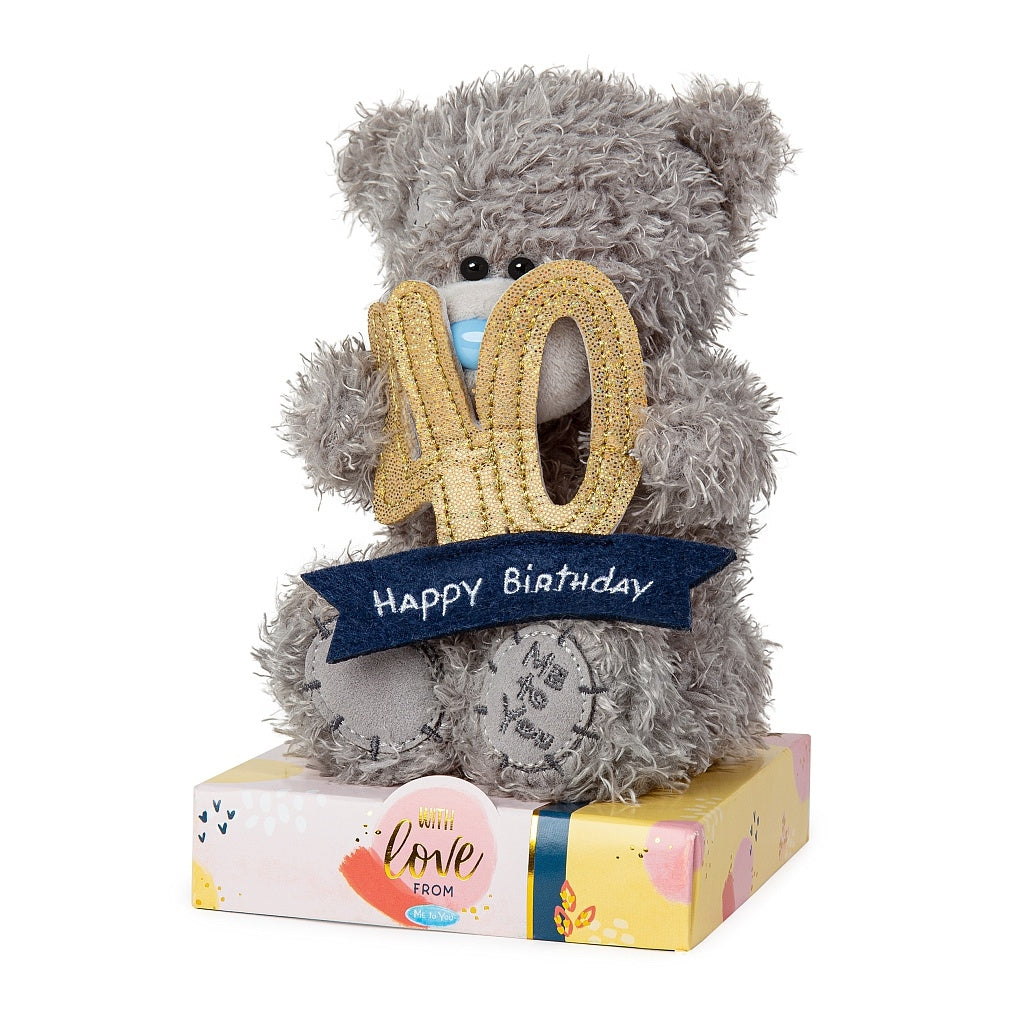 Tatty Teddy Holding gold and blue 40 numbers