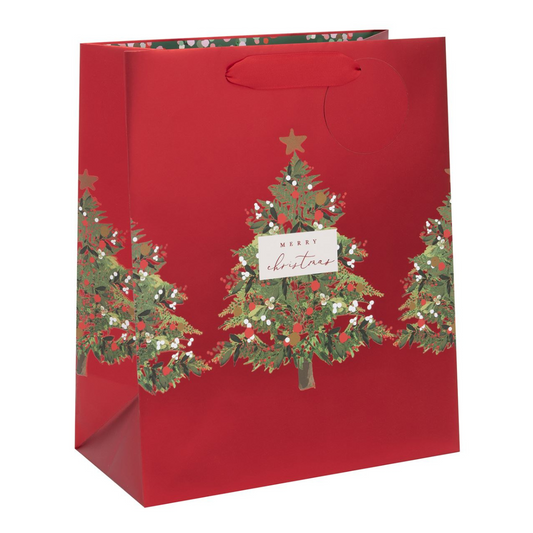Large Festive Tree Red Gift Bag Displayed In Full