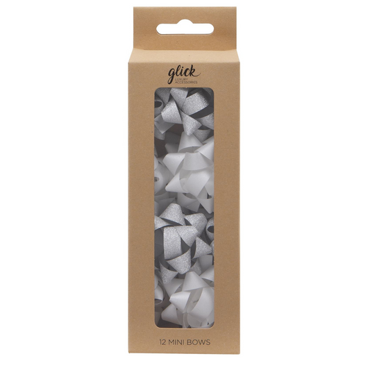 Mix of silver and white mini bows in kraft box