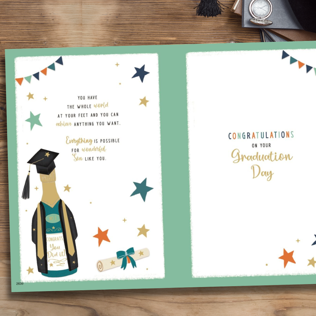 Son Graduation Card - Pavillion Champagne & Stars