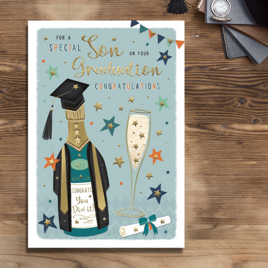 Son Graduation Card - Pavillion Champagne & Stars