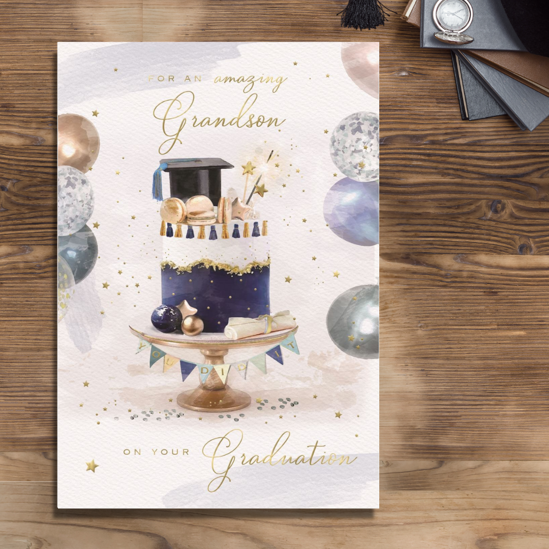 Grandson Graduation Card - Brighstone Cake & Mortar Board