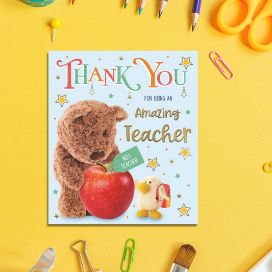 Teacher Thank You Card - Barley Bear & Apple