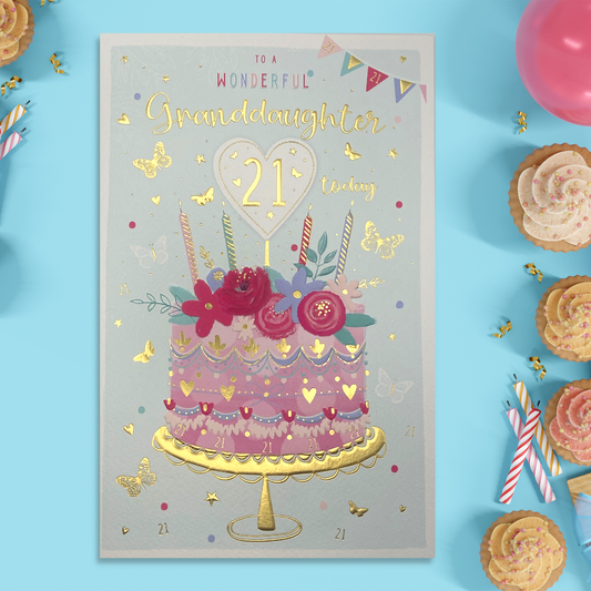 Granddaughter 21st Birthday Card - Cake Large