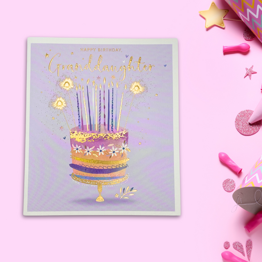 Granddaughter Birthday Card - Lilac Cake & Candles