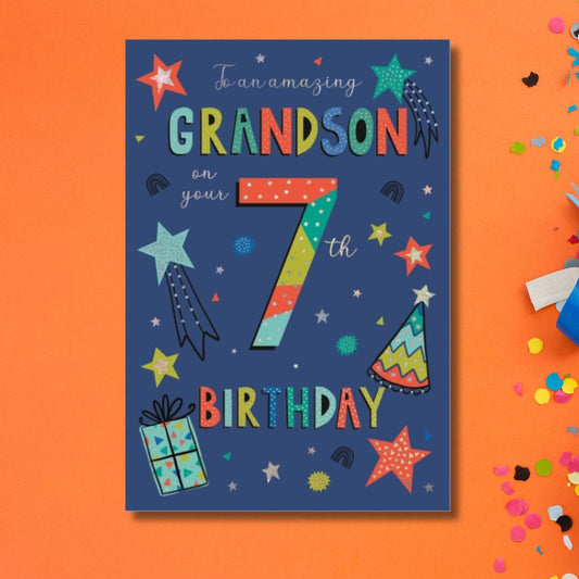 Grandson 7th Birthday Card - Birthday Fun