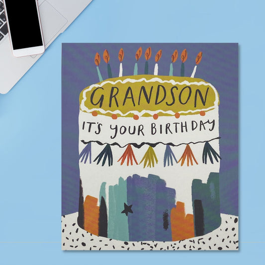 Grandson Birthday Cake Card Design Displayed In Full