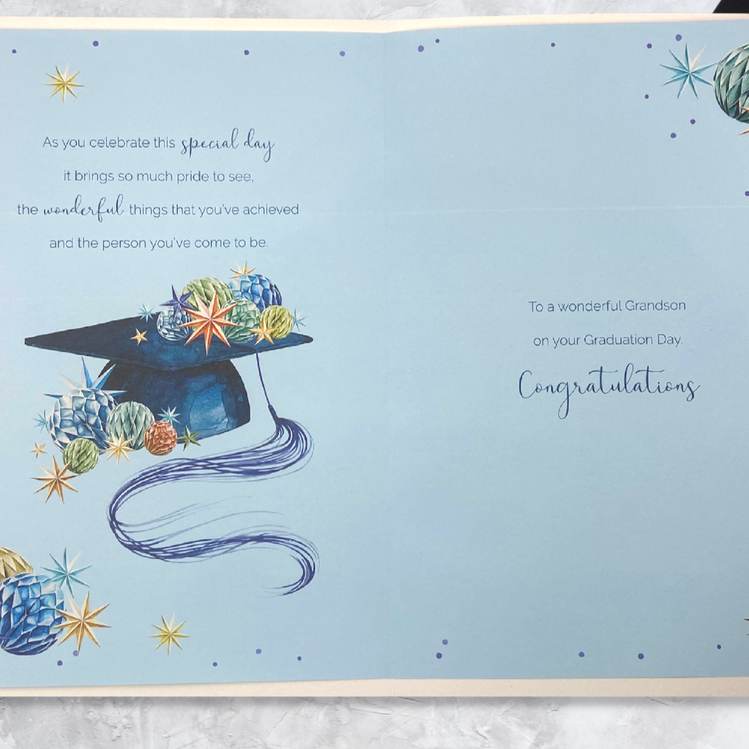 Inside image with full colour print, further graduation images and verse