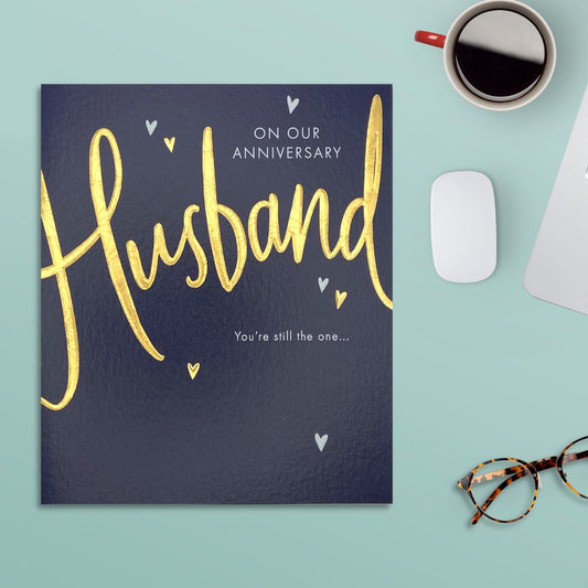 Husband Anniversary Script Text Greeting Card Displayed In Full