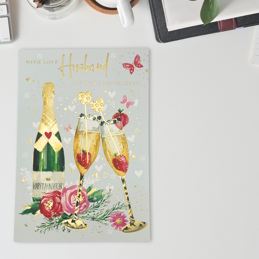 Husband Anniversary Card - Champagne & Flutes