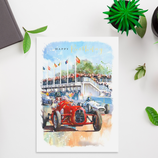 Racing Themed Male Birthday Card Displayed In Full