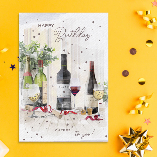 Brighstone Wine Themed Birthday Card Displayed In Full