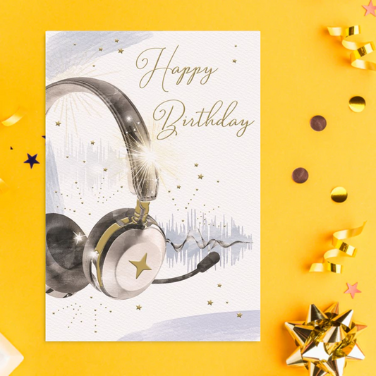 Headphones Themed Birthday Card Displayed In Full