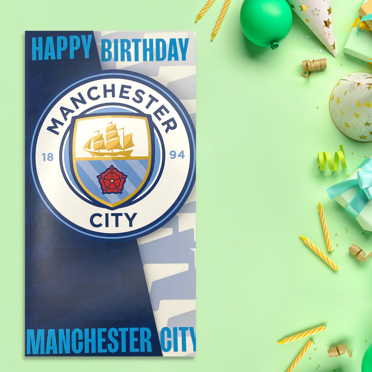 Manchester City Football Club Greeting Card Displayed In Full