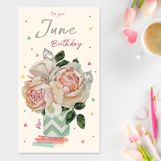 Slim cream card with roses in gift box