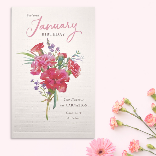 January Month Birthday Card Displayed In Full