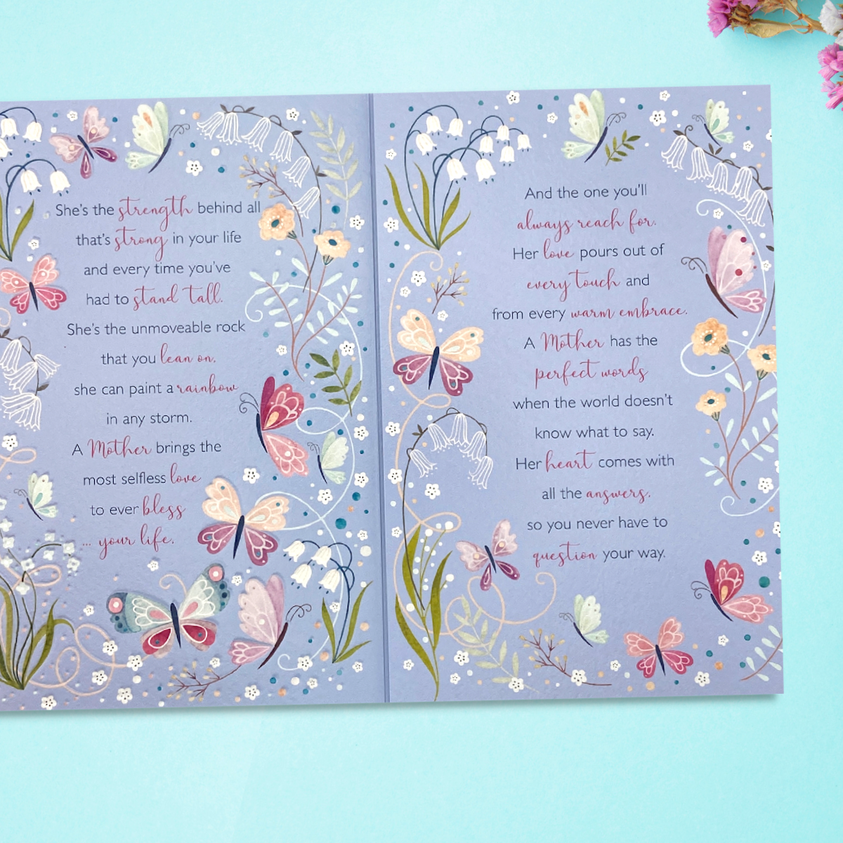 Inside images with lilac card, floral border and text