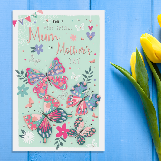 Mum Butterfly Themed Mother's Day Card Displayed In Full