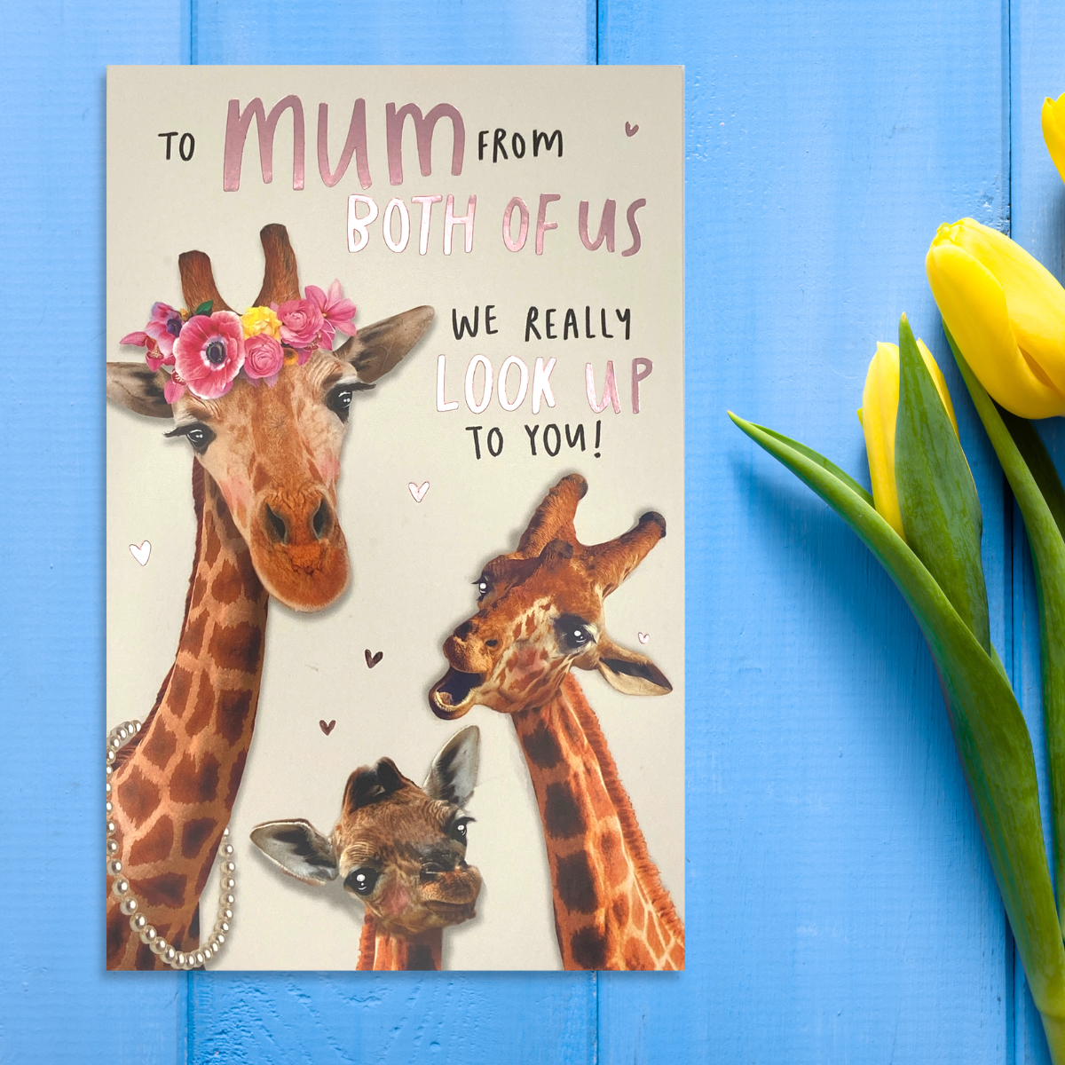 Giraffe Themed Mother's Day Card Displayed In Full