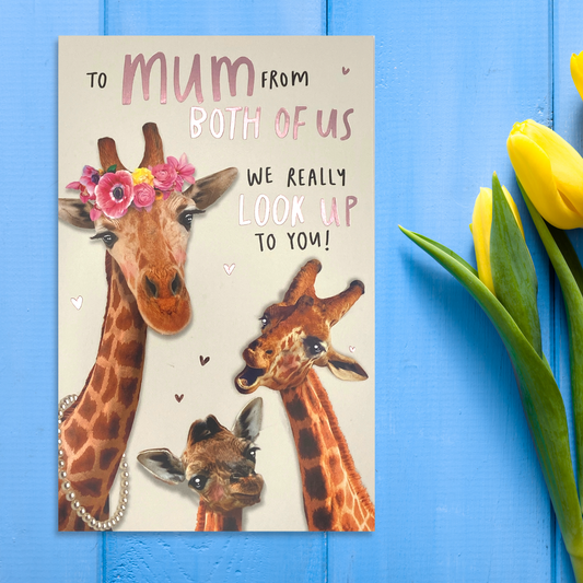 Giraffe Themed Mother's Day Card Displayed In Full