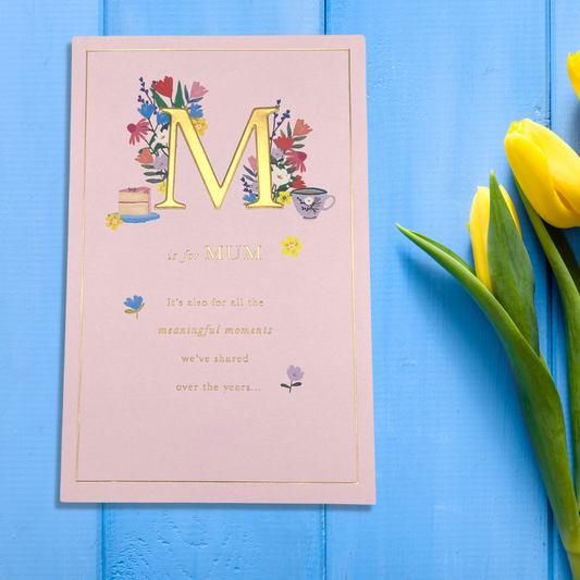 M Is For Mother Mother's Day Card Displayed In Full