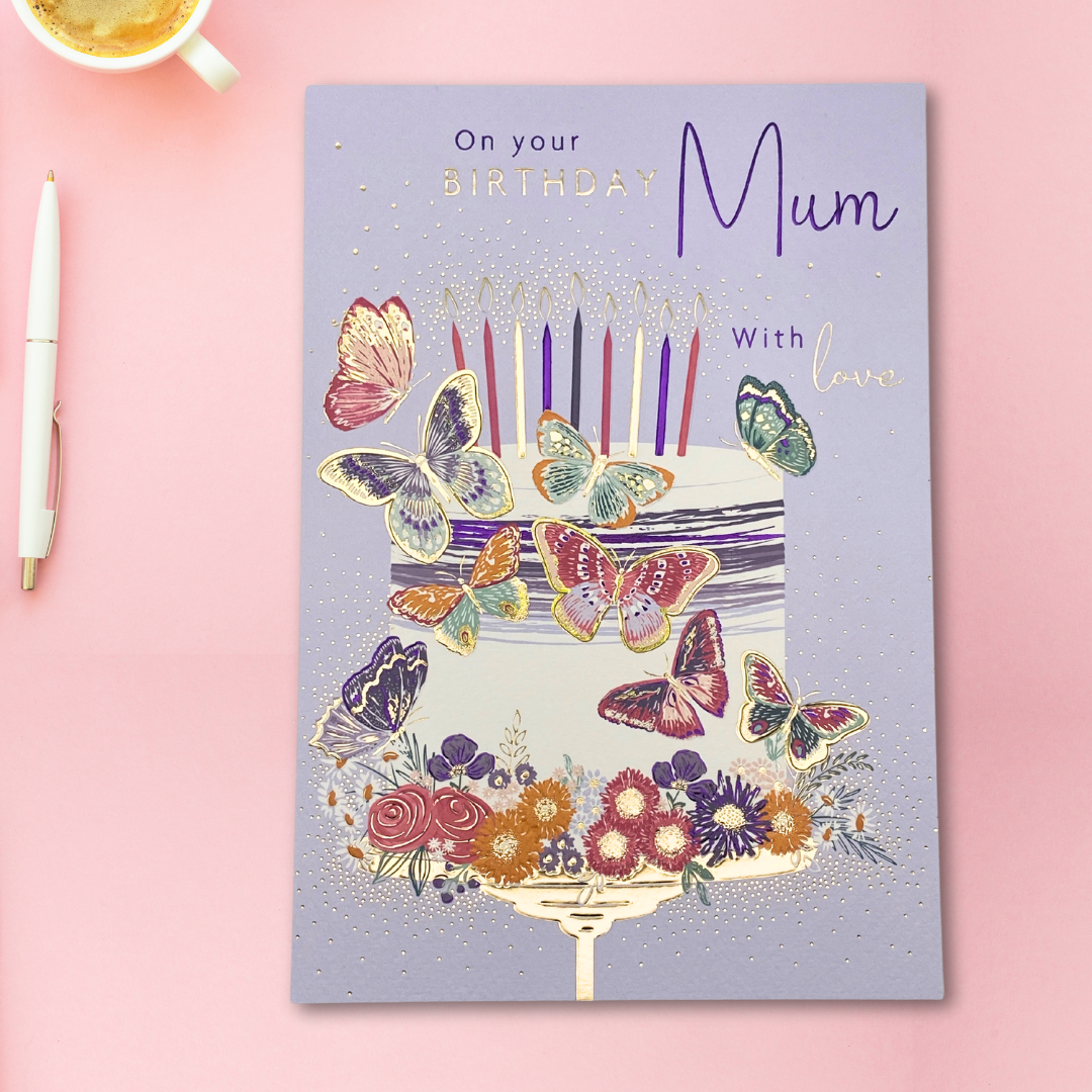 Mum Birthday Card - Cake & Butterflies