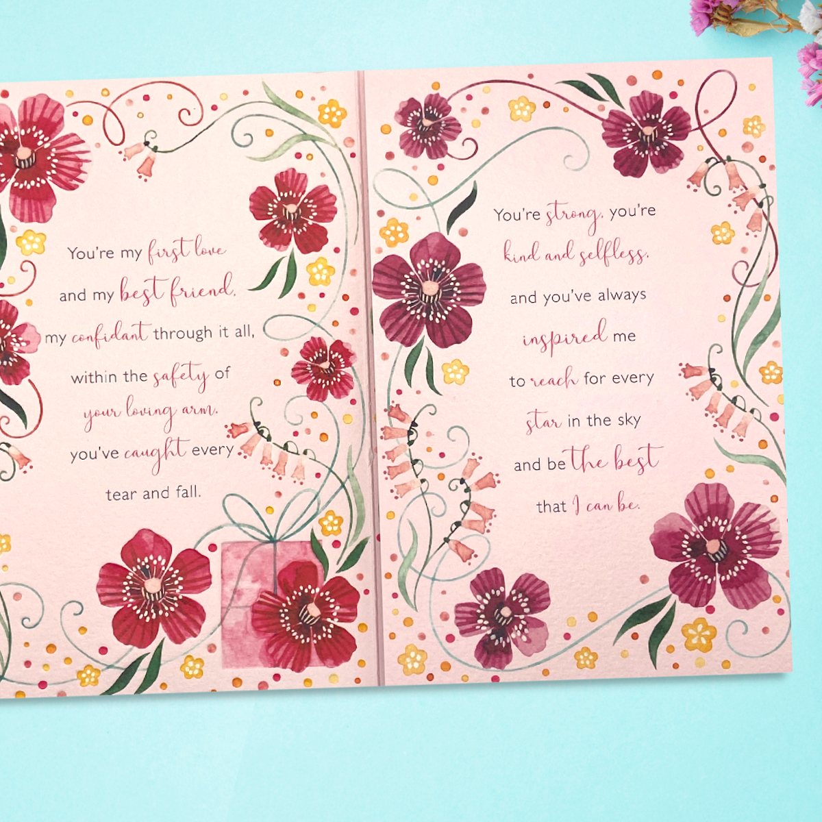 Inside pages with verse and floral borders