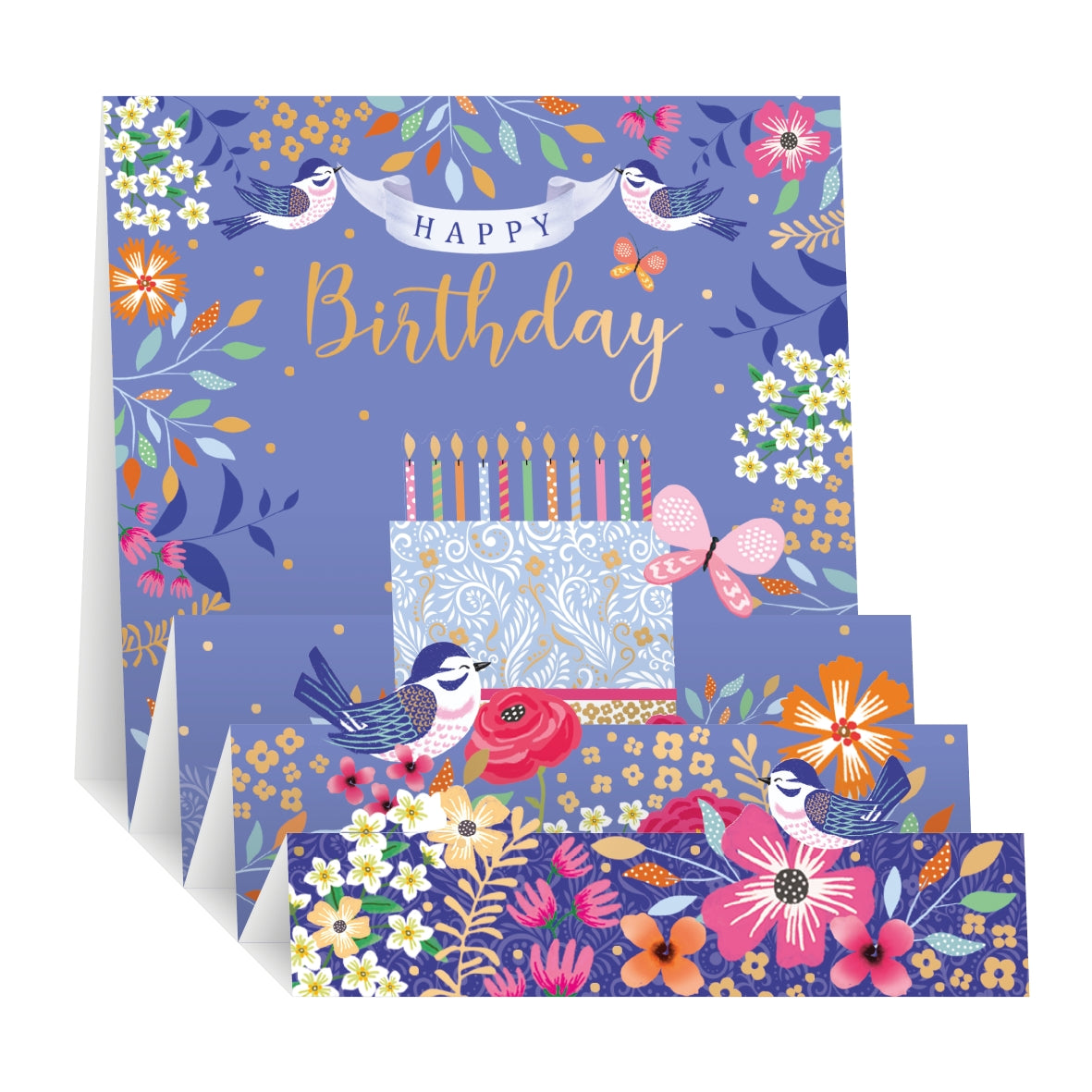 Zig Zag Pop Up Birthday Card - Birds & Butterflies