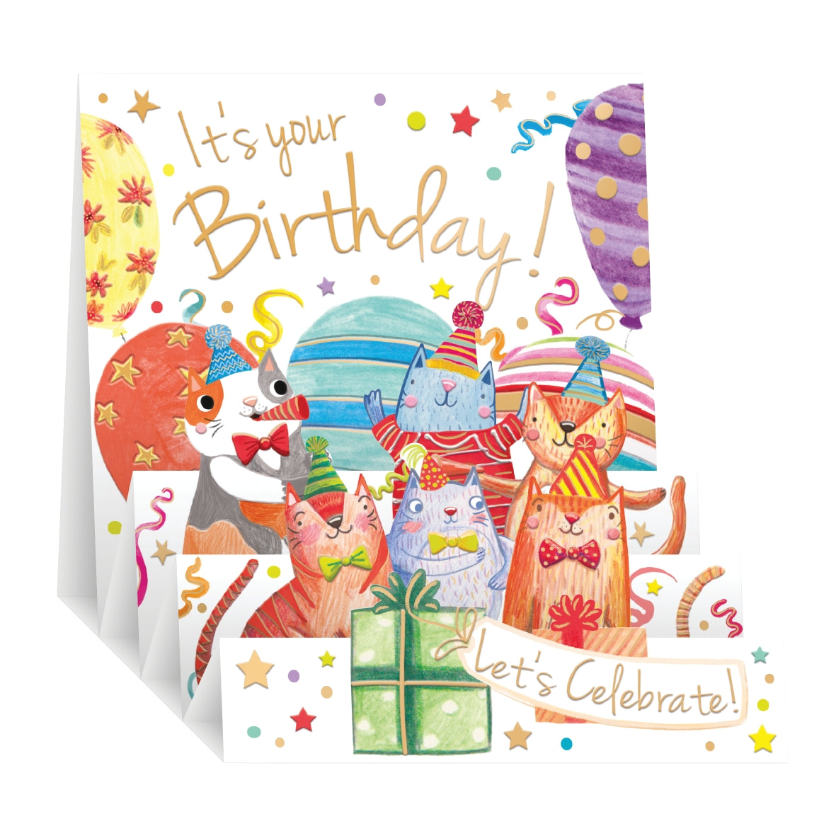 Zig Zag Pop Up Birthday Card - Cat Party