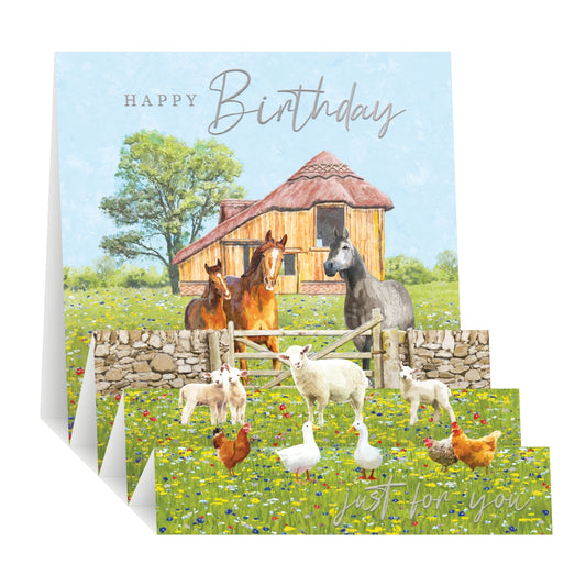 Zig Zag Pop Up Birthday Card - Farmyard