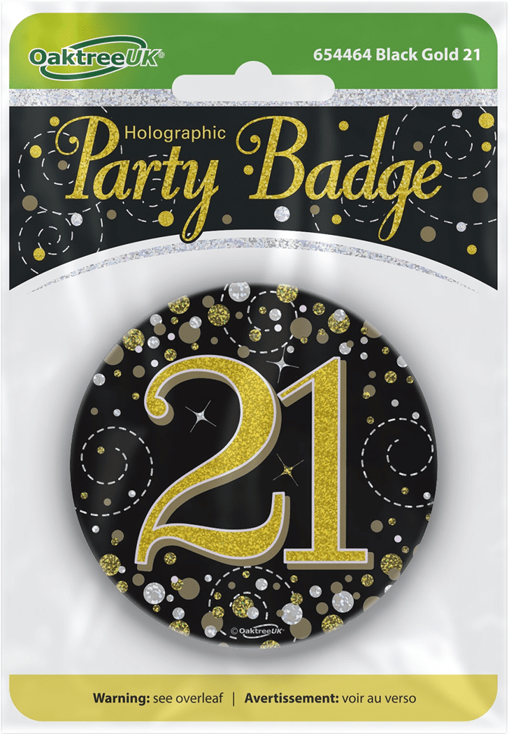 Birthday Badge 3 inch - 21 Today Black & Gold Sparkling Fizz