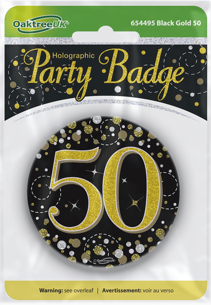 Birthday Badge 3 inch - 50 Today Black & Gold Sparkling Fizz