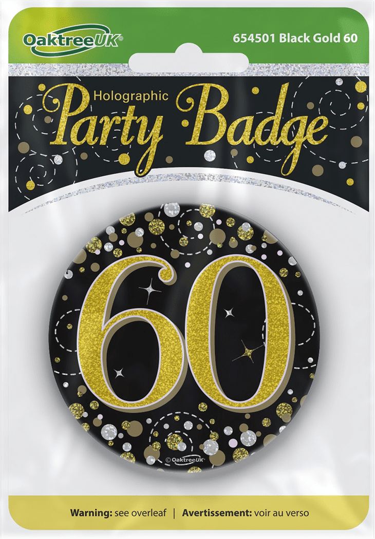 Birthday Badge 3 inch - 60 Today Black & Gold Sparkling Fizz