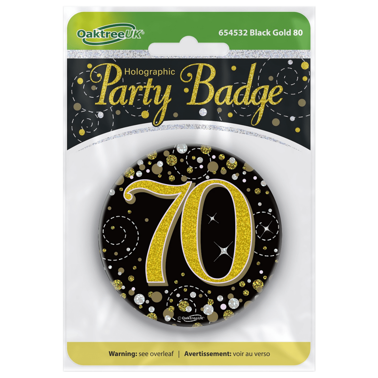 Birthday Badge 3 inch - 70 Today Black & Gold Sparkling Fizz