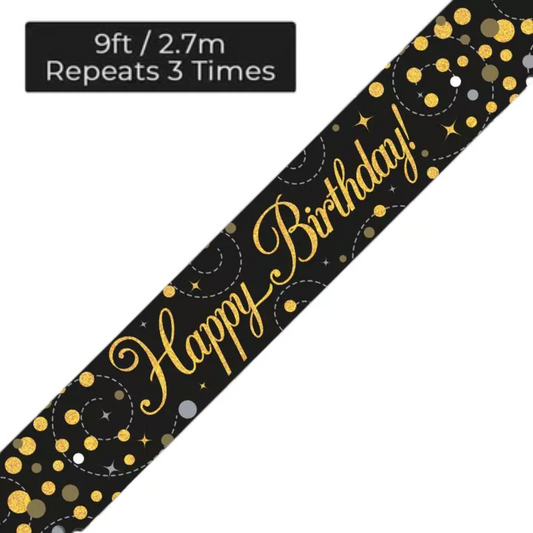 Happy Birthday Black & Gold Sparkling Fizz 9ft Banner
