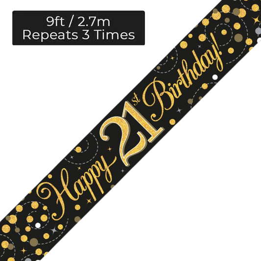 Age 21 Black & Gold Holographic 9ft Birthday Banner