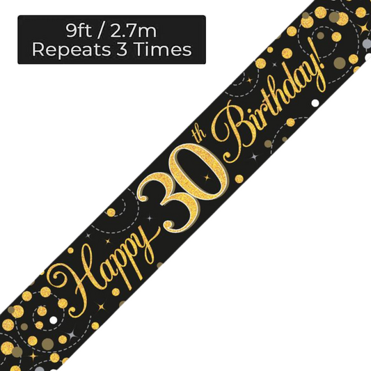 Age 30 Black & Gold Holographic 9ft Birthday Banner