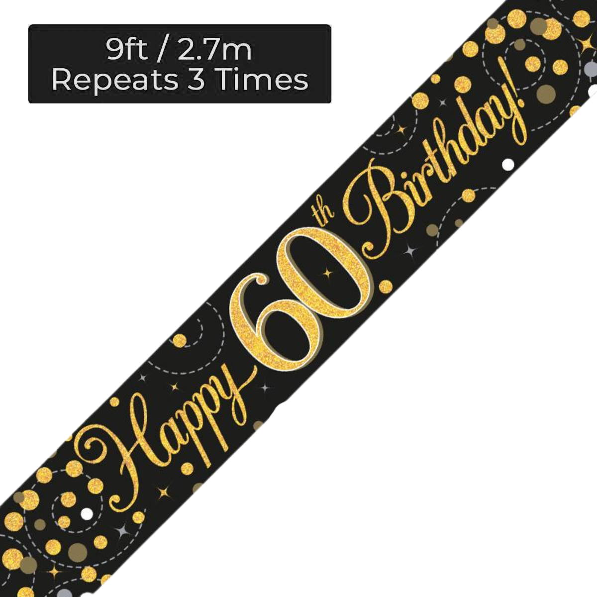 Age 60 Black & Gold Holographic 9ft Birthday Banner