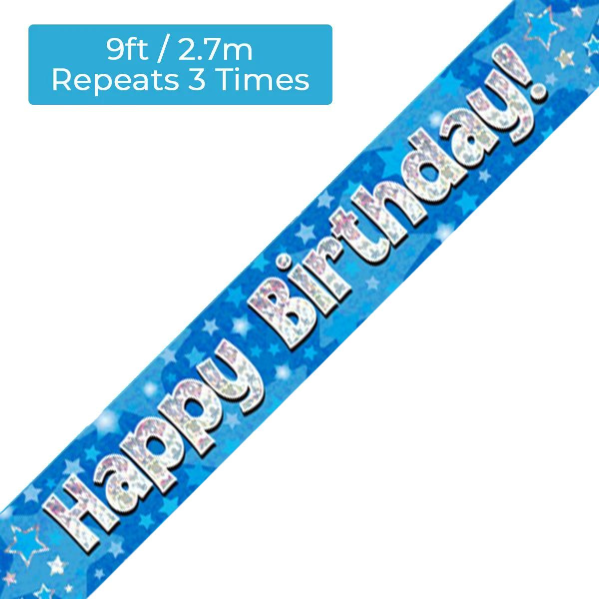 Happy Birthday Blue Holographic 9ft Banner