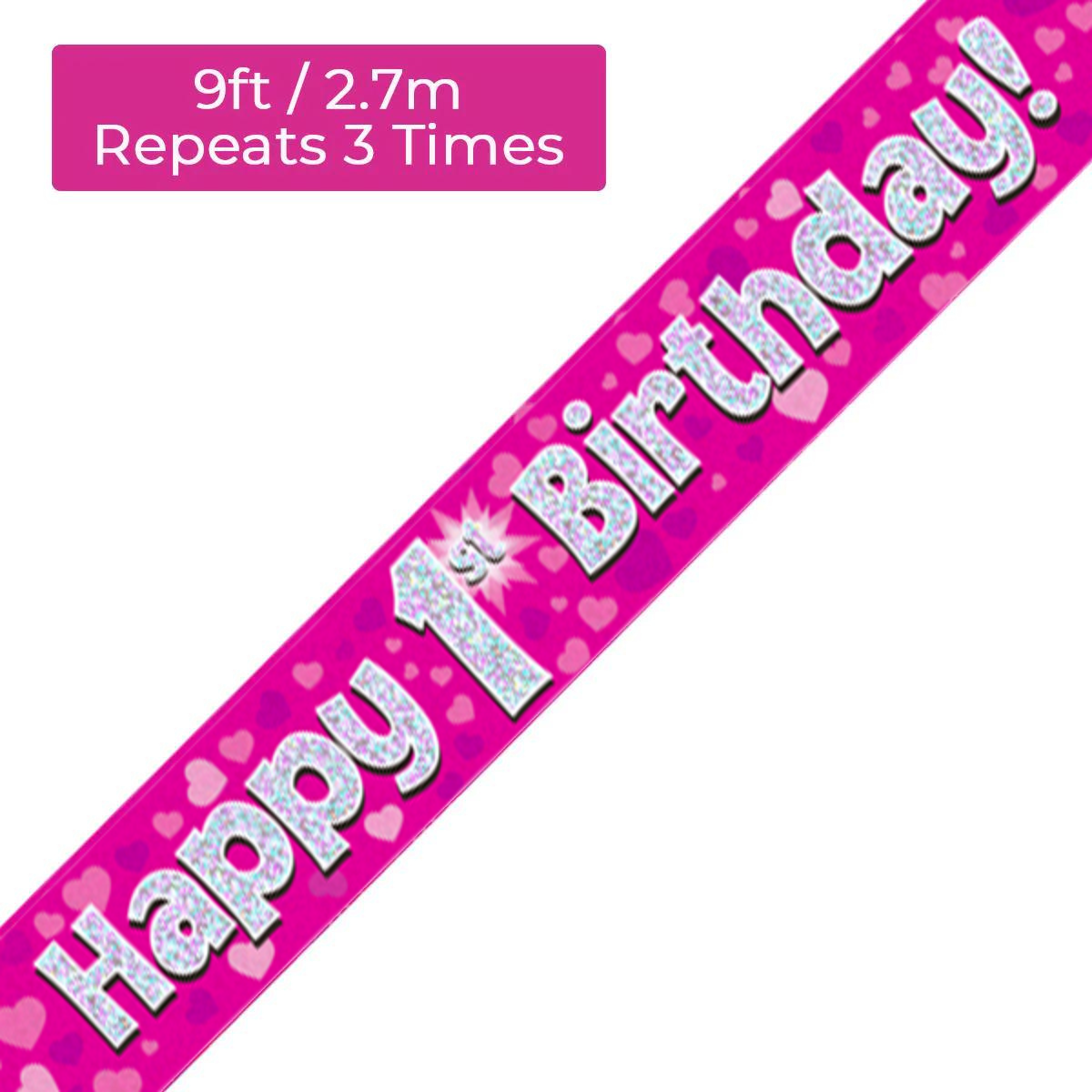 Age 1 Pink Holographic 9ft Birthday Banner – The Celebration Store