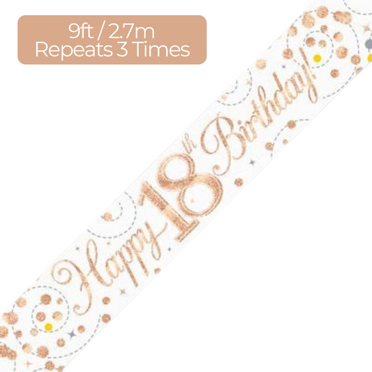 Age 18 Rose Gold Fizz Holographic 9ft Birthday Banner