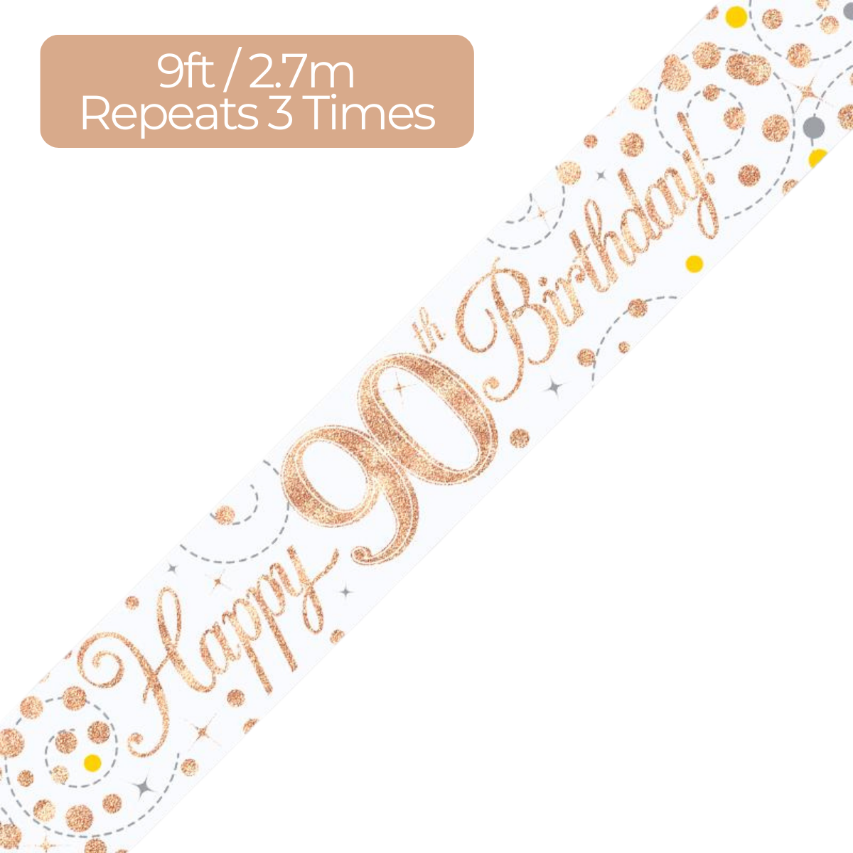 Age 90 Rose Gold Fizz Holographic 9ft Banner