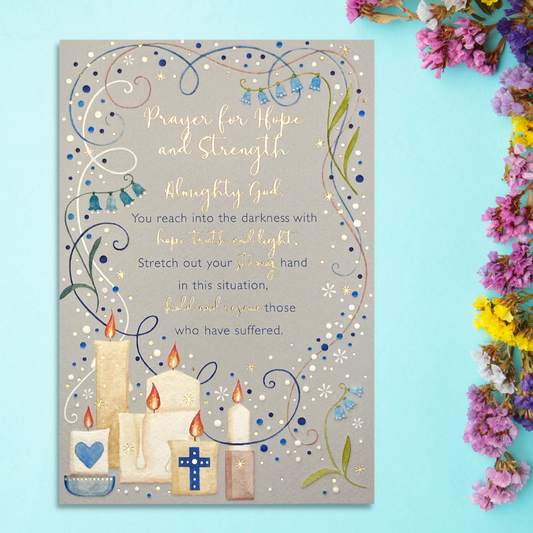 Front image showing floral border, candles and heartfelt verse